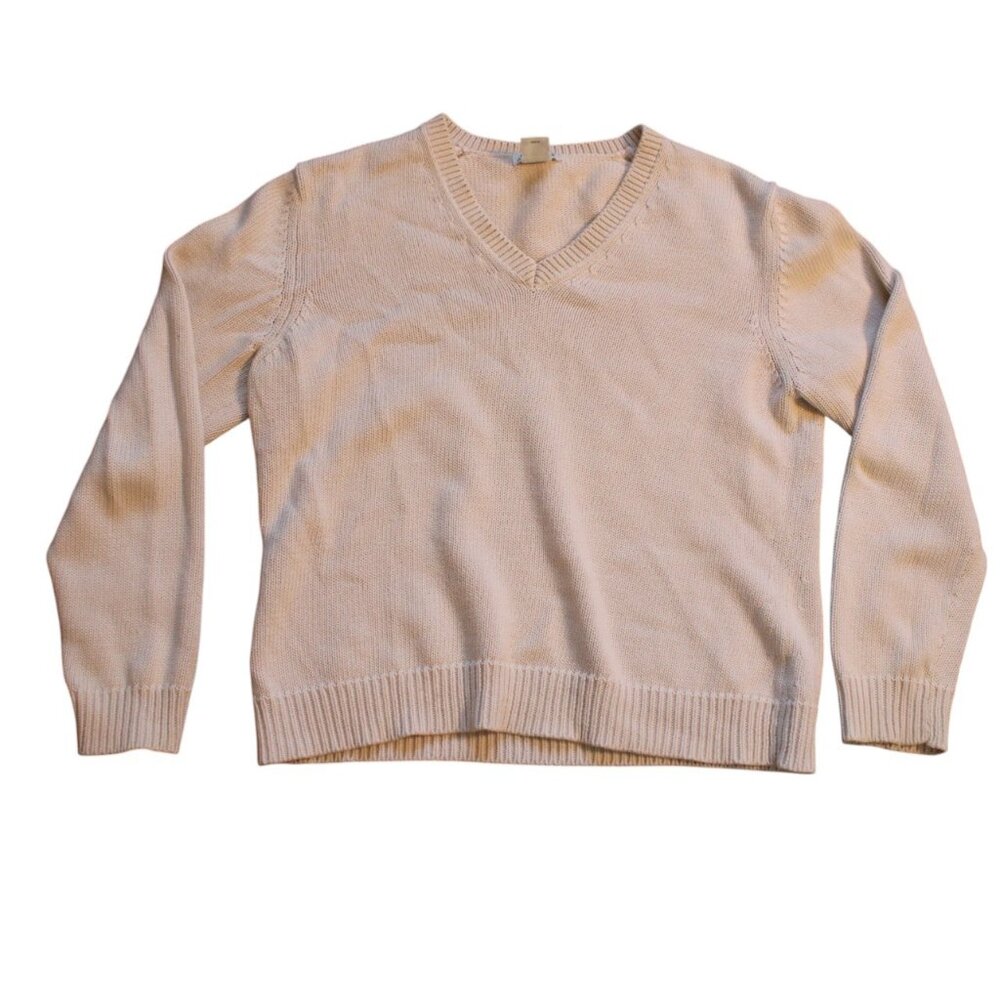 St Johns Bay Mens Cream Sweater Vest Medium 100% Cotton Classic Pullover